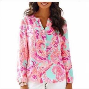 Lilly Pulitzer silk Stacey top in Love Birds